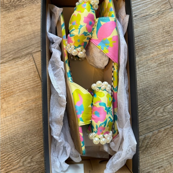 Betsey Johnson Floral Pearl Embellished Sandals - Pink and Yellow - Picture 4 of 6